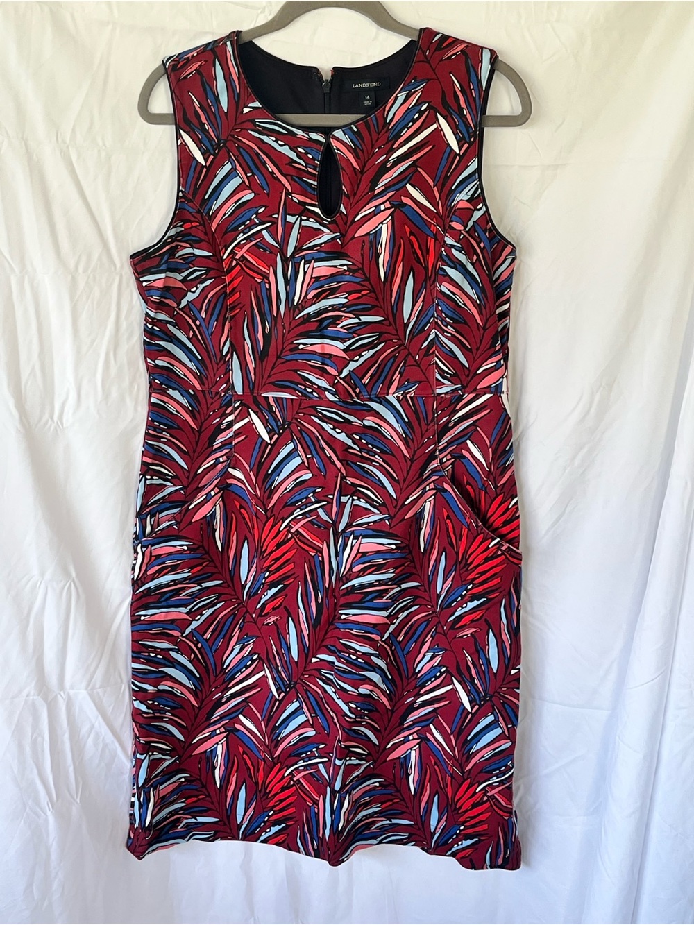 Lands' End Red Palm-Leaf Sleeveless Midi Dress